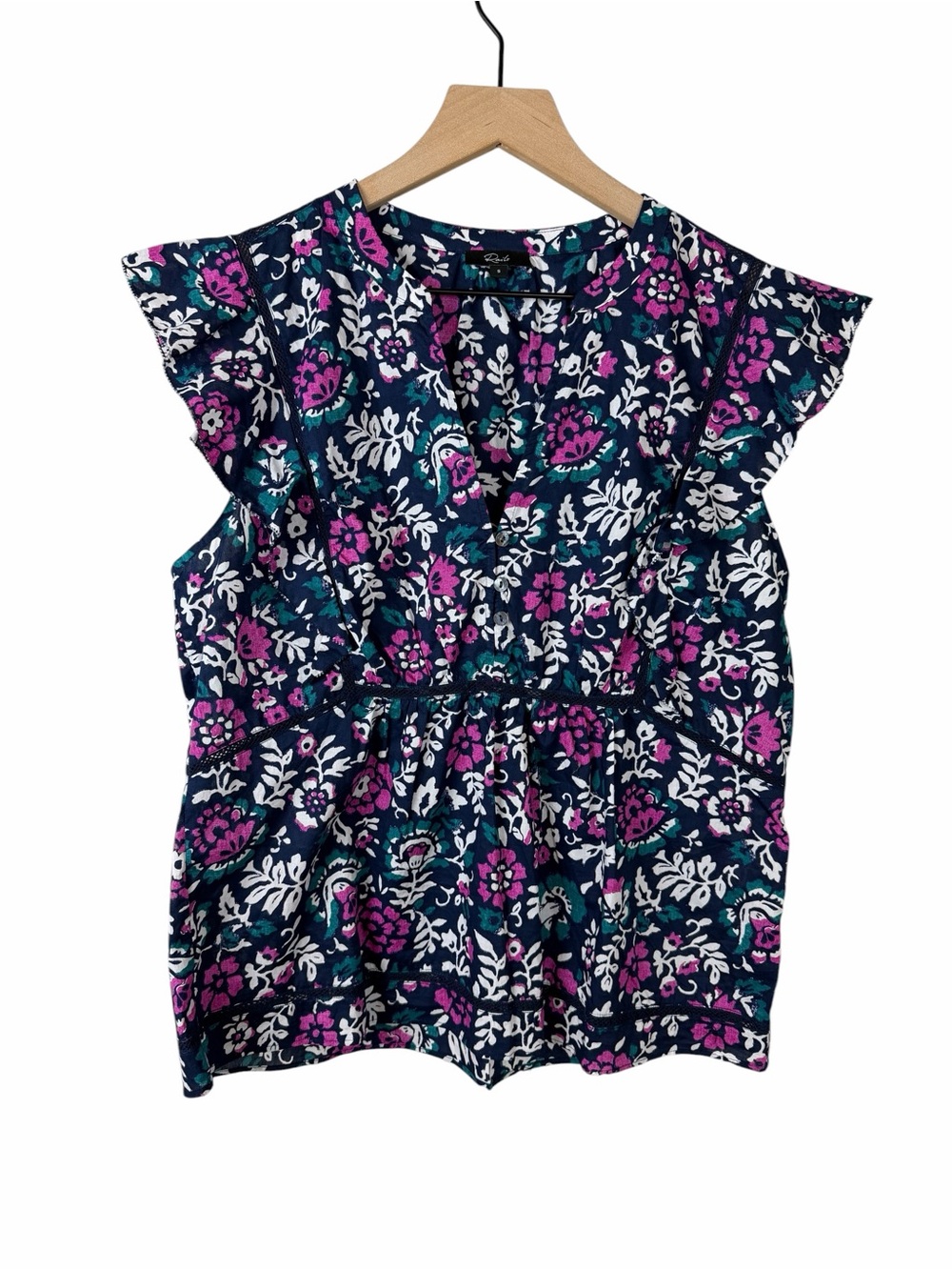 Rails Misha Woodblock Floral Flutter Sleeve Top